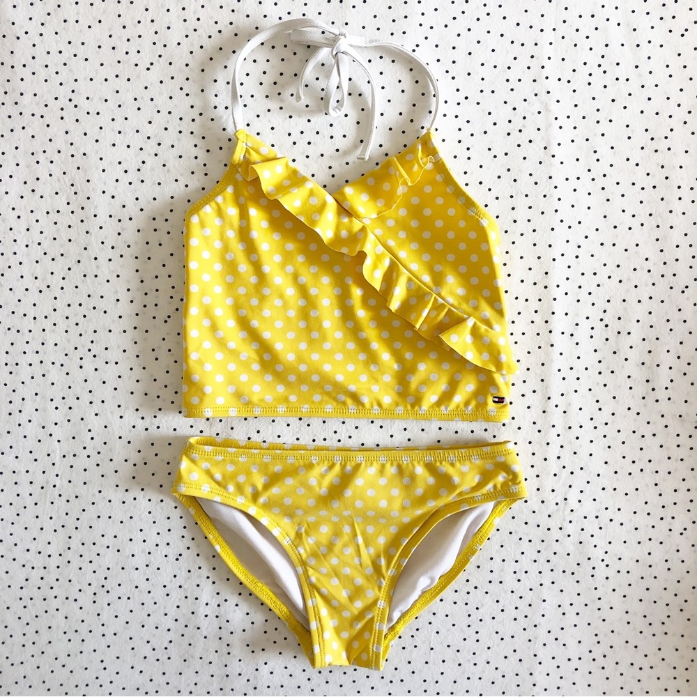 Tommy Hilfiger Kids Bikini Yellow Polka Dots Ruffles Size 6-7